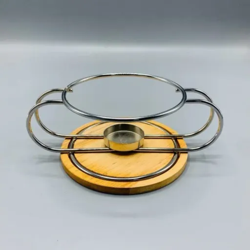 پایه وارمر قوری فلزی کف چوبی رنگ نقره ای رنگ کروم نقره ای