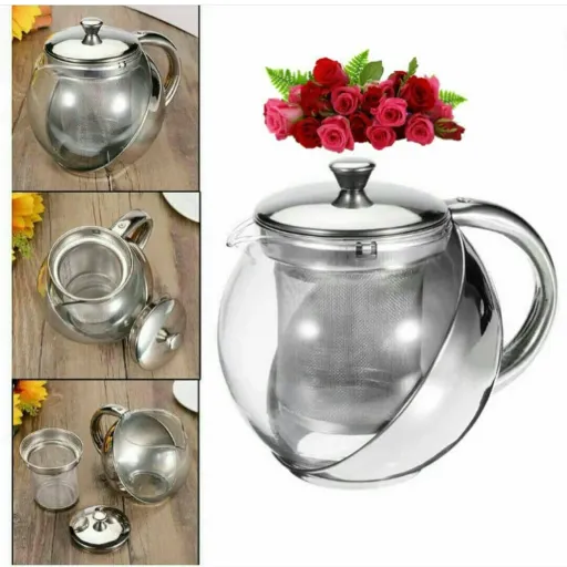 قوری نیم استیل 900میلی لیتر طرح تپل( صافی دارد)