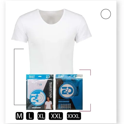 زیرپوش مردانه یقه باز سفیدورنگی دورو ضخیم تاروپود بسته 6 عددی سایز XXXL رنگی