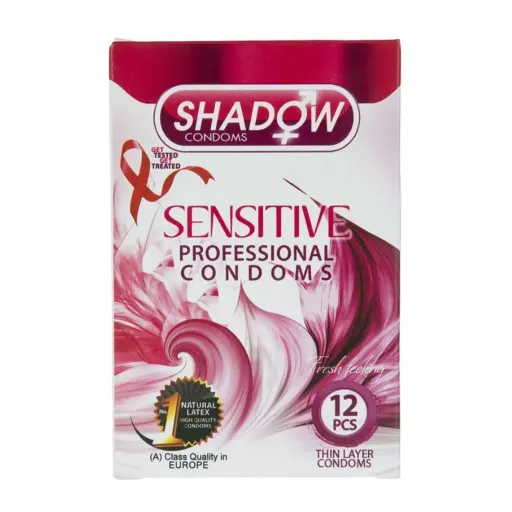 کاندوم تاخیری و روان و بسیار نازک شادو SHADOW SENSITIVE بسته 12 عددی 