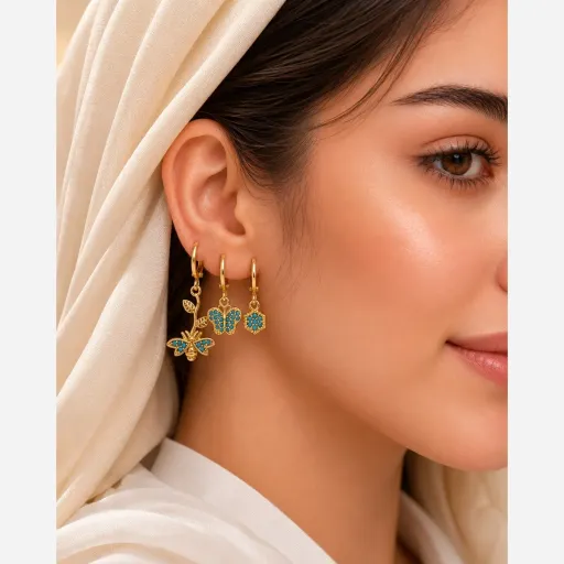 گوشواره سه تایی، پروانه و گل 