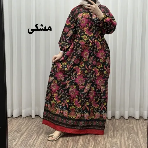 پیراهن فلور بوگاتی حاشیه دار نخی فری سایز تا 50 بنددار چهارفصل زنانه شیک گزینه ها سبز