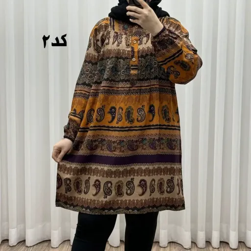 تونیک سایزبزرگ وارداتی مدل ترمه افقی کد 1617 جنس نخی چهارفصل زنانه سایز 6 تا 8 گزینه ها کد-3 | سایز 7
