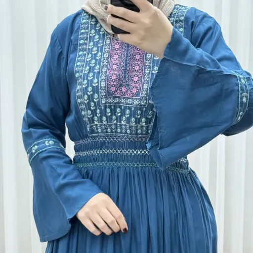 پیراهن نخی گلدوزی زنانه و دخترانه فری سایز مدل نازی کد 1778 گزینه ها زرشکی