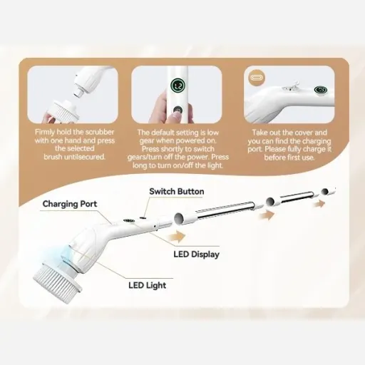 اسکرابر چرخشی شارژی با صفحه نمایش LED ضدآب 