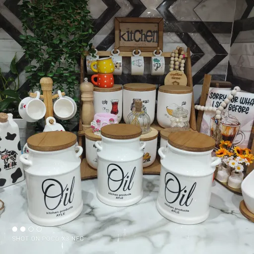 بانکه سرامیکی روغن درب چوبی 