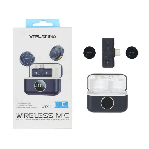 میکروفون بی سیم یقه ای با کیس شارژ VIPLATINA Type-C مدل VR1