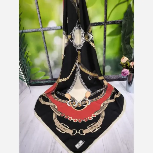 روسری حریر ابریشم قواره بزرگ دور دوخت طرح خاص مجلسی و روزمره