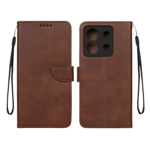 کیف چرمی موبایل مگنتی محافظ لنزدار Xiaomi Redmi Note 13 Pro 5G / Poco X6 رنگ عسلی