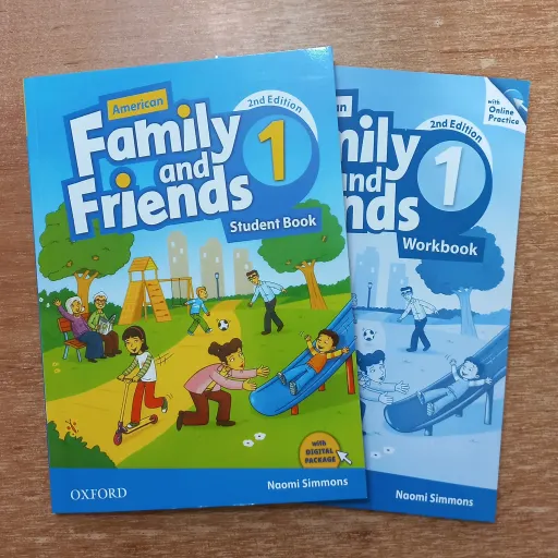 کتاب زبان فمیلی اند فرندز American Family and Friends 1 سایز وزیری همراه با کتاب کار +Qr کد