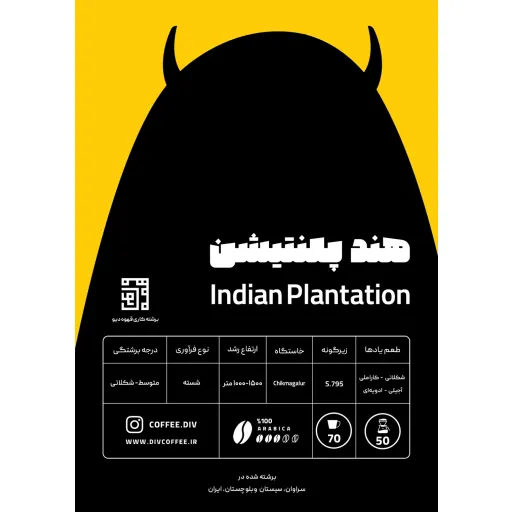 قهوه عربیکای هند پلیتیشن دیو 100عربیکا (1Kg) | انتخاب آسیاب آئروپرس/ وی شصت (ریز تا متوسط) | وزن 1 کیلوگرم 2