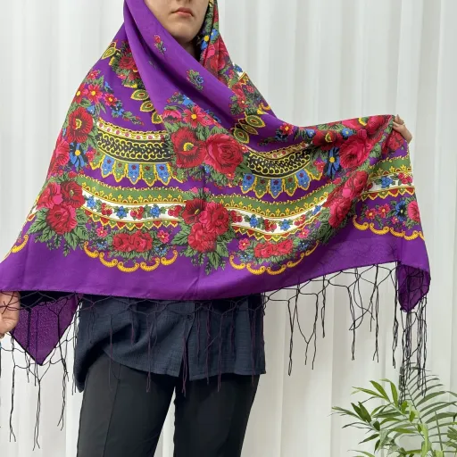 روسری ترکمن مدل ژاپن سایز 140×140 سانتی متر جنس نخ پلی استر مناسب 4 فصل گزینه ها نارنجی