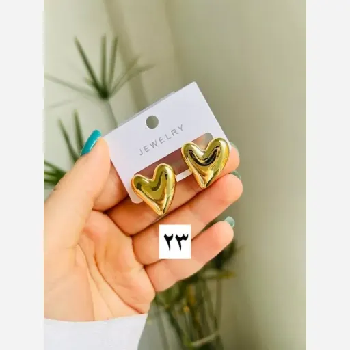 گوشواره دخترانه طرح قلب دفرمه رنگ طلایی گزینه ها طلایی