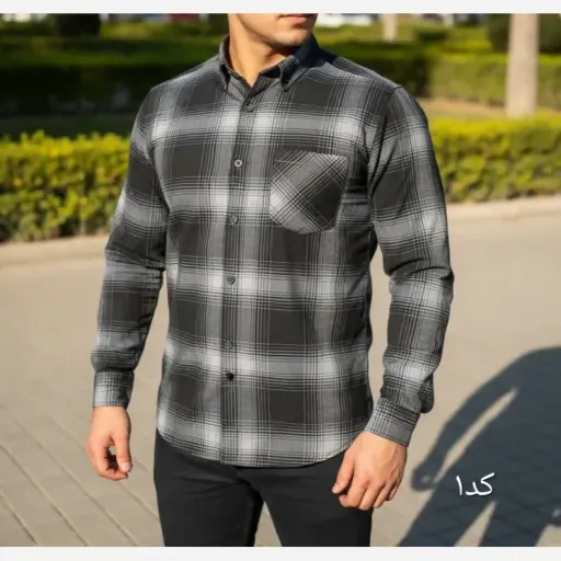 پیراهن چهارخانه مردانه آستین بلند جنس تترون قواره آزاد رنگ و سایز کد2 XXL