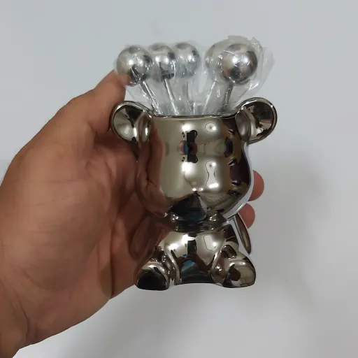 چنگال زیتون خوری سیلور6تایی طرح خرس(چنگال زیتون ) محفظه سرامیکی