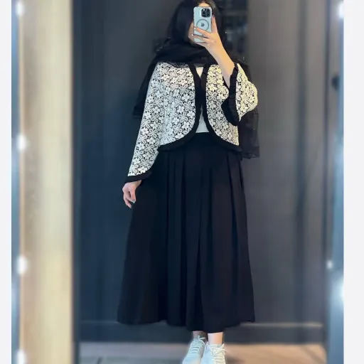 ست کت دامن چین چیلا ارسال فوری رنگ سورمه ای