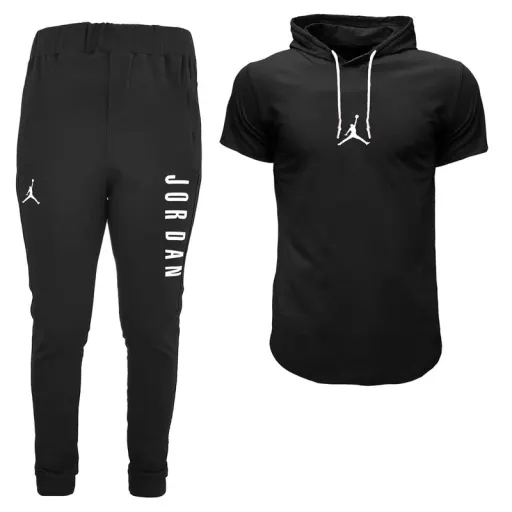 ست تی شرت کلاه دار و شلوار مردانه مدل 00412129 سایز مشکی - XXL