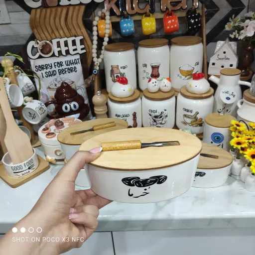 ظرف سرو خرما سرامیکی درب چوبی خاص و شیک 