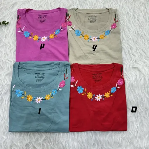 تیشرت نخ پنبه گلدوزی سایز S، M، L، XL و XXL مناسب خانمها و دختران گزینه ها 1 | سایز m