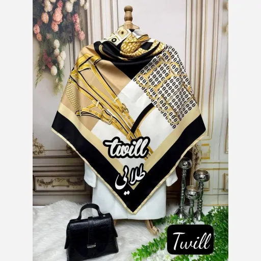 روسری ابریشم توییل کیان کمند رنگ طلایی