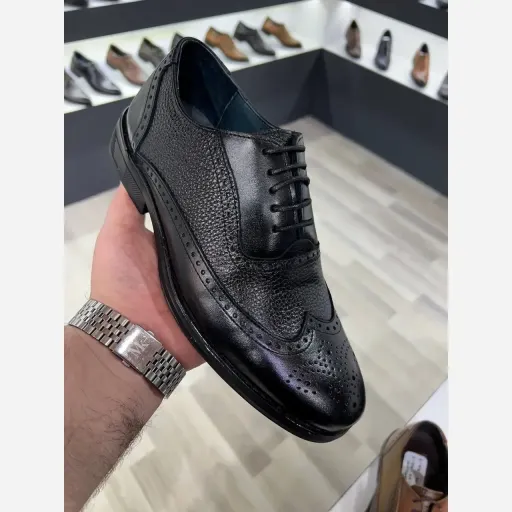 کفش مردانه تمام چرم گاوی آستر چرم بزی زیره طبی نیولایت قالب استاندارد مشکی سایز 44