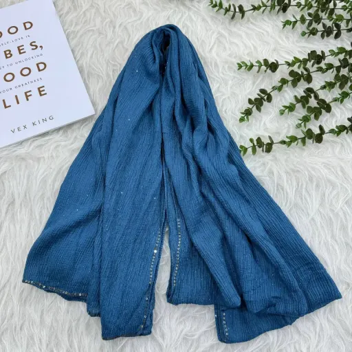 شال نخی ساده وارداتی قواره بزرگ ابعاد 200 در 80 سانتی متر گزینه ها آبی