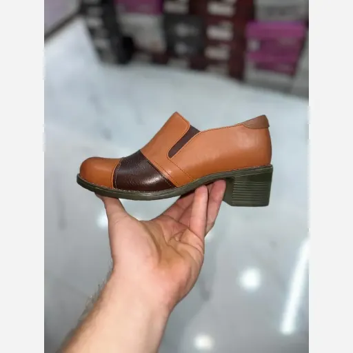 کفش پاشنه دار زنانه چرم گاوی عسلی سایز 37 و 38 حراج تک سایز گزینه ها 38