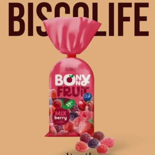 پاستیل شکری Bony Fruit روشن اوکراین طعم انواع توت حجم 200 میلی