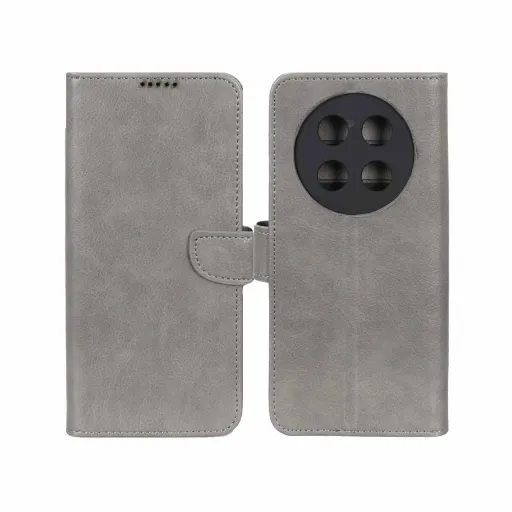 کیف موبایل چرمی جاکارتی مگنتی محافظ لنزدار درجه یک مدل هواوی آنر Honor X9c رنگ طوسی