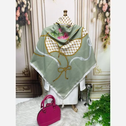 روسری نخ کاستوم روبان شمعدونه رنگ سدری