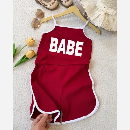رمپر دخترانه پنبه کبریتی مدل BABE در 4 رنگ سایز 2 تا 9 سال گزینه ها نسکافه ای | سایز سایز 3