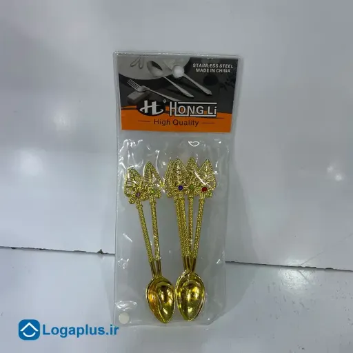 قاشق مرباخوری طلایی طرح کاج - 6 عددی (پسکرایه)