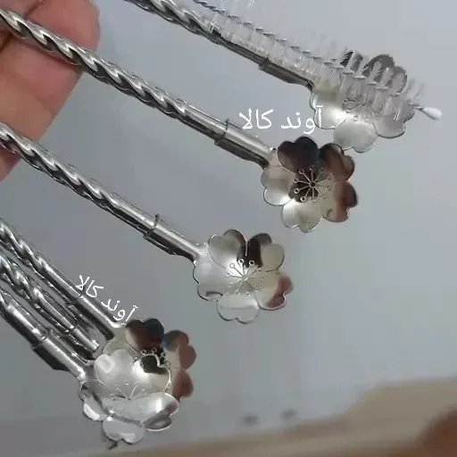 قاشق نی دار استیل طرح گل فرچه دار6تایی یونیک لایف شربت استیل نگیر  رنگ ثابت(6تایی) 