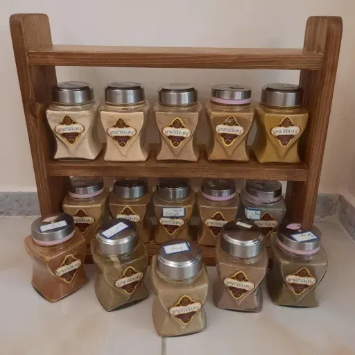 استند جا ادویه چوبی مخصوص  آشپزخانه رنگ قهوه ای سوخته