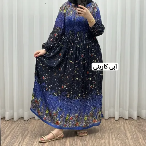 پیراهن کریشه گلریز فری سایز زنانه تا سایز 52 تنخور شیک و راحت چهارفصل بدون آبرفت و رنگ رفت گزینه ها آبی