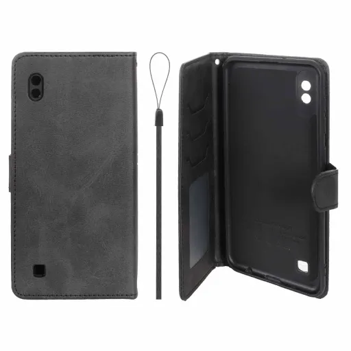 کیف موبایل چرمی جاکارتی و محافظ لنزدار درجه یک داخل خز MNC Plus سامسونگ مدل Galaxy A10 / M10 رنگ قهوه ای