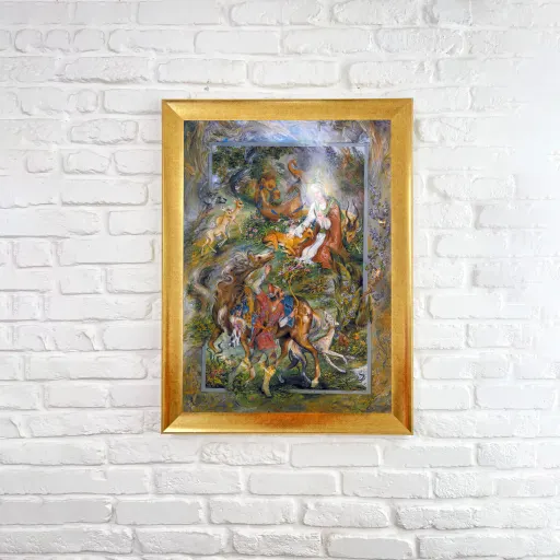 تابلو ضامن آهو -اثر استاد فرشچیان - با تضمین کیفیت سایز سایز ۲ (40*60 سانتی متر)