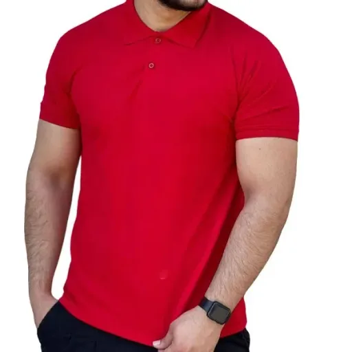 تیشرت قرمز جودون یقه دار  سایز بندی دارد XXL