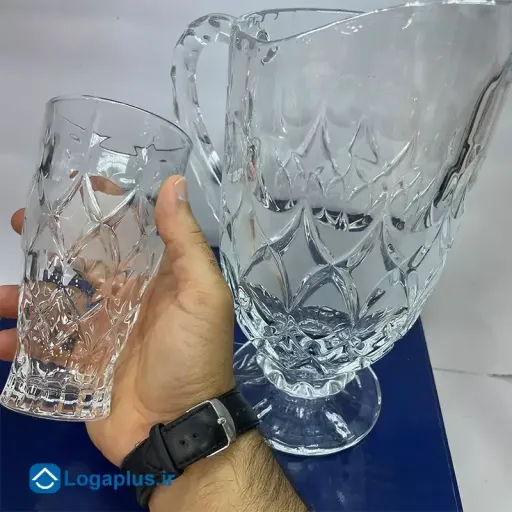 ست پارچ و لیوان 7 پارچه کریستال مدل Diamond Cut (پسکرایه)