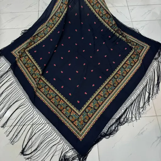 روسری ترکمن اصل کد 1402 ترکیه جنس نخی قواره 140-150 سانت ریشه دستباف 4 فصل