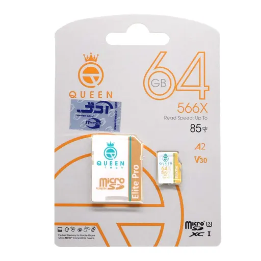 مموری کارت حافظه Queen tech microSDHC & adapter & رم ریدر U3 Class 10 566X plus-85MB/s-64GB