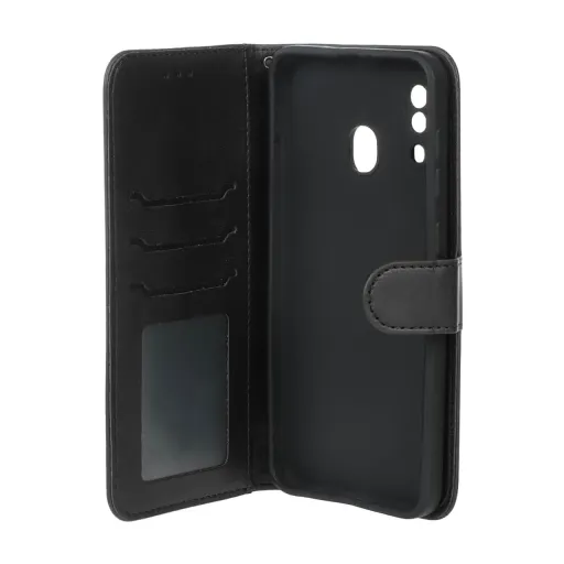کیف موبایل چرمی جاکارتی و محافظ لنز سامسونگ مدل Galaxy A20 / A30 رنگ مشکی