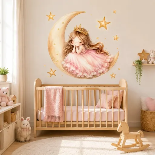 استیکر دیواری اتاق کودک - فرشته ی زیبا روی ماه - کد W453 سایز کلی پک عرض 100 - ارتفاع 100 سانتیمتر