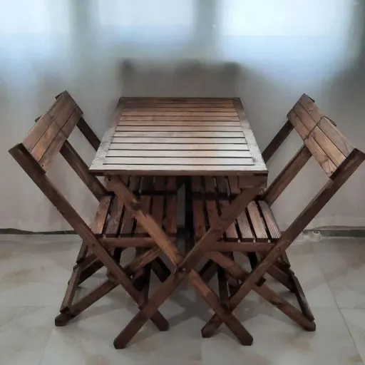 میز و صندلی تاشو چوبی چهار 4 نفره