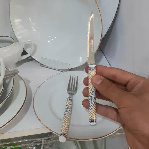ست کارد و چنگال استیل مدل سرامیکی برند Warm Home بسته 12 عددی در سه رنگ