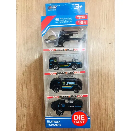ست امدادی دایکست 4 عددی HUI NA Toys 776-4 ماشین کوچک پلیس و امداد رنگ مشکی