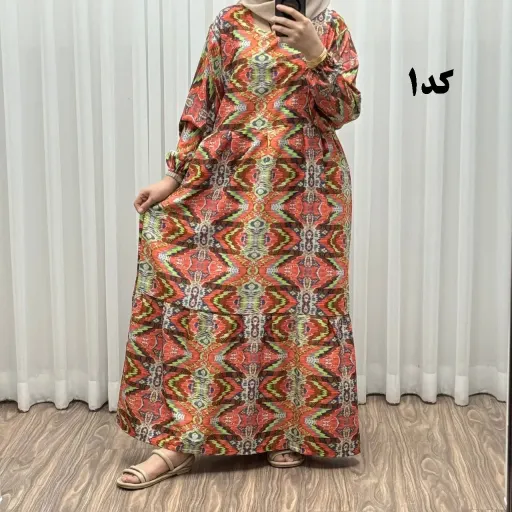 پیراهن زنانه بوگاتی فری سایز تا 46 قد 140 تن خور شیک و راحت بند کمر کمربند دار چهارفصل بدون سایه اندازی گزینه ها کد-4