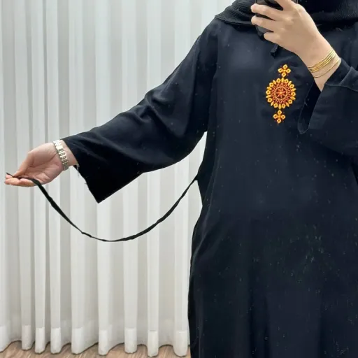 تونیک نخی گلدوزی مشکی فری سایز تا 48 زنانه چهارفصل تنخور شیک راحت بنددار