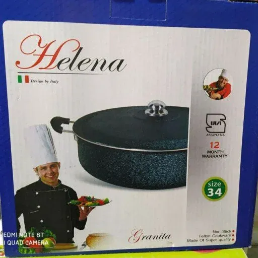 ماهیتابه گرانیتی نچسب سایز 34 برند هلنا ضخیم بسته دو عددی مشکی چروک