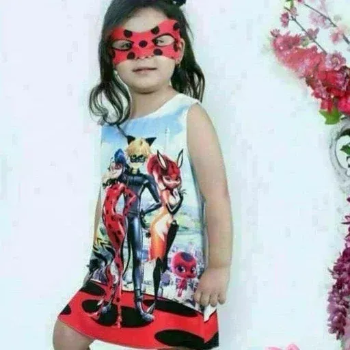  ست پیراهن سارافون دخترانه با نقاب کفشدوزکی لباس یلدایی بچگانه   سایز سایز 9